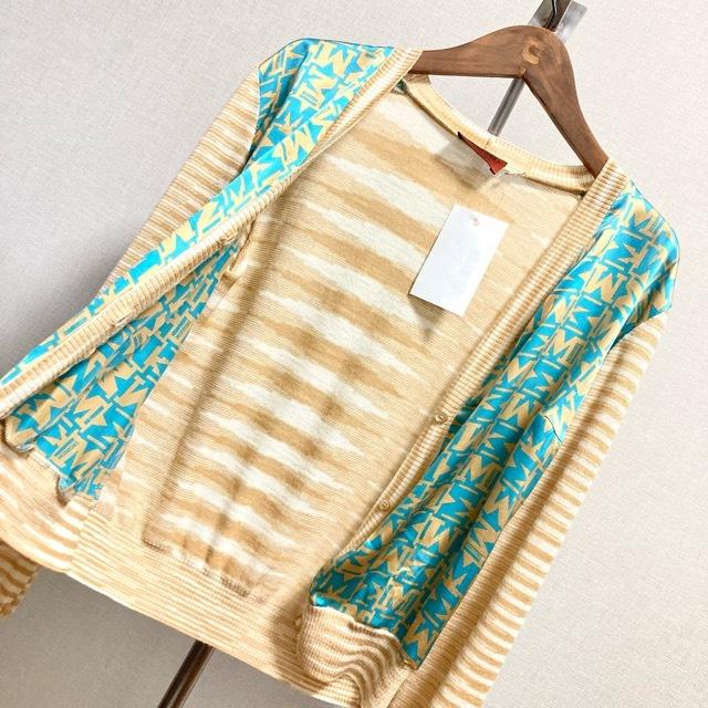 MISSONI #anc ミッソーニ カーディガン 42 ベージュ 水色 ロゴ柄 