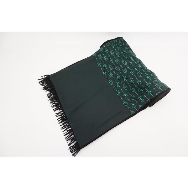 #wpzm エルメス HERMES ストール フリンジ シルク 黒 緑 レディース [599425]