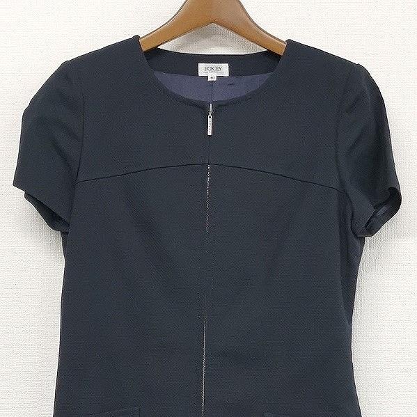【美品】FOXEY NEW YORK 膝丈ワンピース ネイビー 40 半袖 FOXEY（フォクシー） #spc ワンピース 40 紺 半袖 ジップアップ