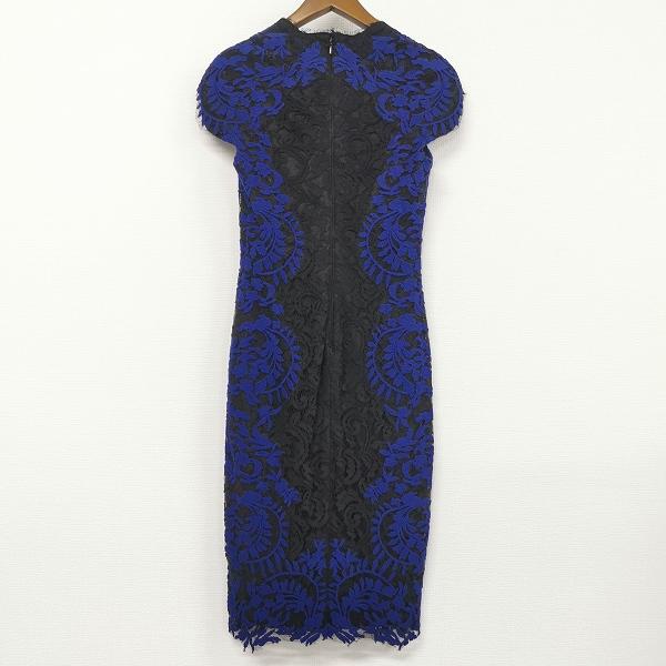 クリーニング済み タダシ ジョージ ひざ丈ワンピース 2 Tadashi Shoji #snc タダシショージ ワンピース 2 青 黒 レース 刺繍