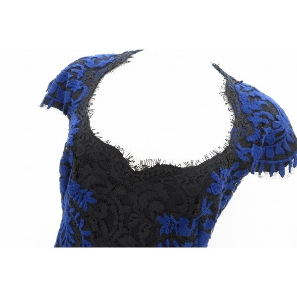 Tadashi Shoji #snc タダシショージ ワンピース 2 青 黒 レース 刺繍