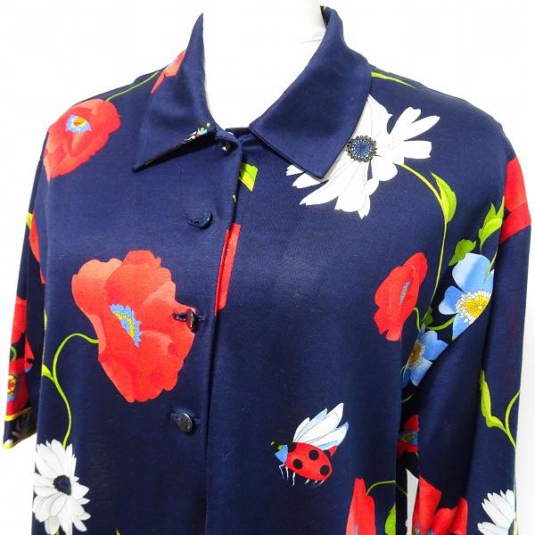 LEONARD #spc レオナール ワンピース 42 紺 マルチ 半袖 花柄 ロング