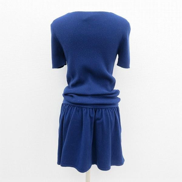 CHANEL ꧂カシミヤ×シルク ココマーク刺繍 半袖 リブニット ネイビー