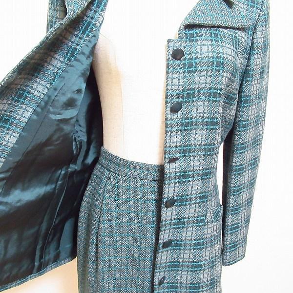 #wnc ジュンアシダ junashida スカートスーツ 7 緑 ツーピース チェック シルク混 レディース [654606]｜acil｜04