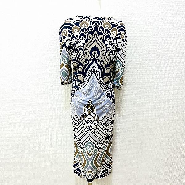 snc レオナール LEONARD ワンピース 40 マルチ 総柄 七分袖 ベルト