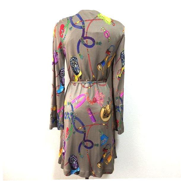 ETRO #anc エトロ ワンピース 38 グレー マルチ シルク 総柄 ベルト