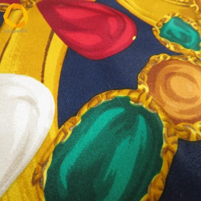 ape シャネル CHANEL 大判 スカーフ 紺 茶系 マルチ ビジュー