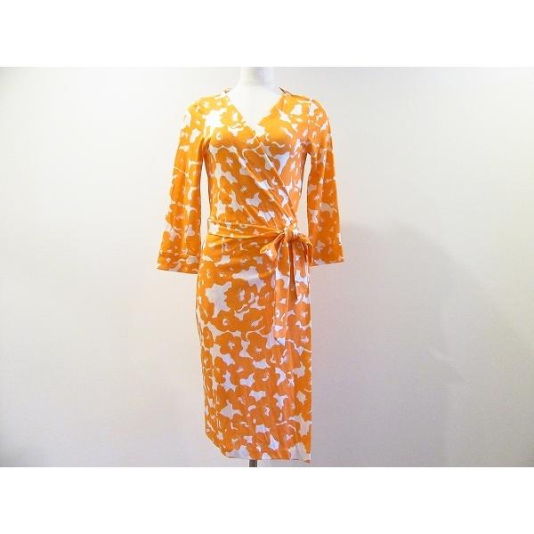 Anc ダイアンフォンファステンバーグ Dvf ワンピース ラップワンピース 4 オレンジ 白 総柄 シルク レディース アクイールヤフーショップ 通販 Yahoo ショッピング