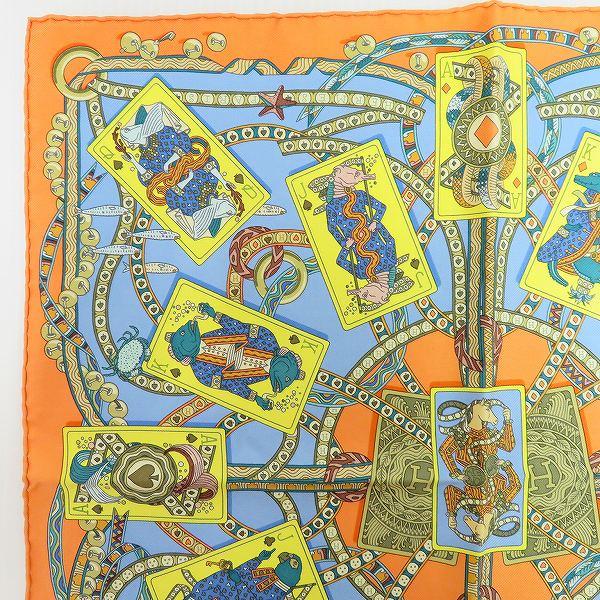 ⭐︎再値下げ⭐︎エルメススカーフ カレ45 Dame De Coeur オレンジ水色 HERMES #apzs エルメス スカーフ カレ45 Dame De Coeur オレンジ