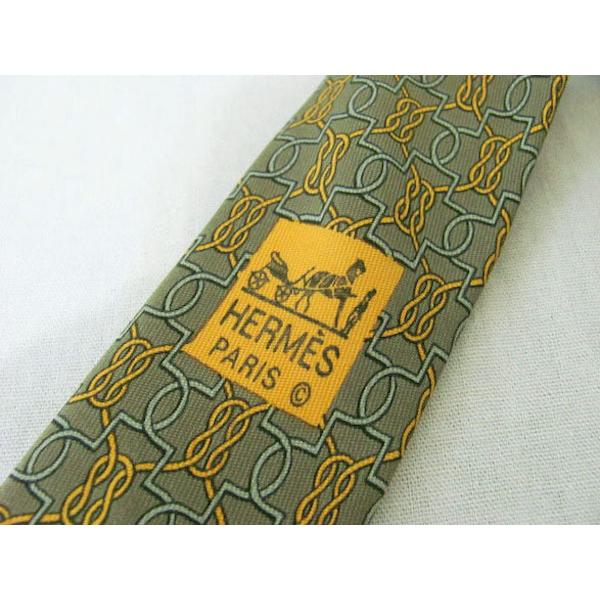 HERMES #apzt エルメス ネクタイ 緑 シルク フランス製 総柄