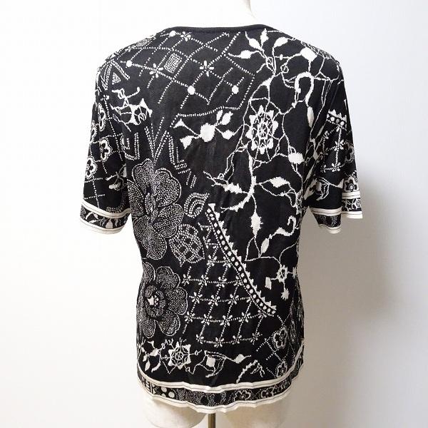 spc レオナール LEONARD カットソー 40 黒 グレー系 ニット シルク 花