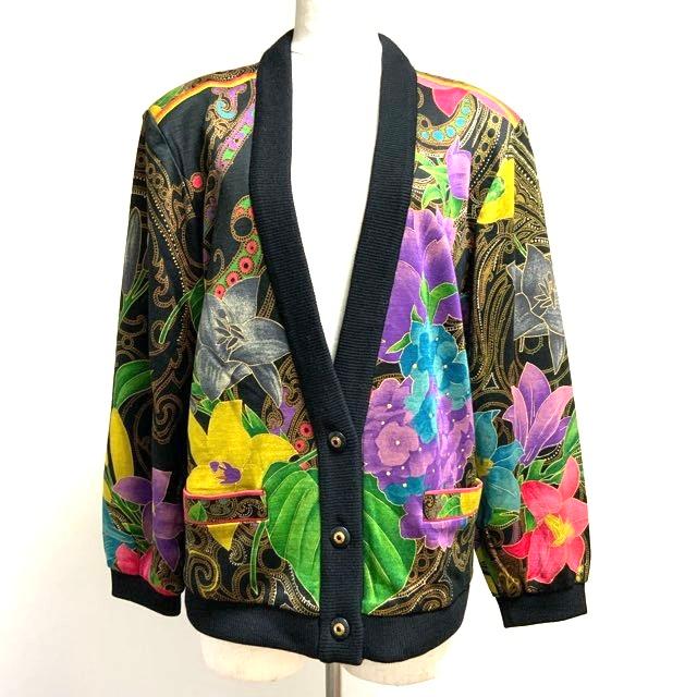 高級✨LEONARD レオナール カーディガン カシミヤ シルク 花柄 M 黒