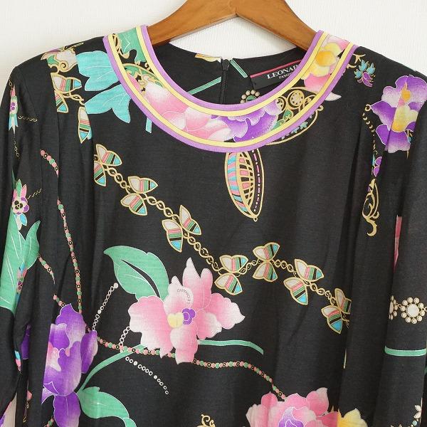 LEONARD #anc レオナール カットソー 40 黒 マルチ シルク混 花 LEONARD #anc レオナール カットソー 40 黒 マルチ シルク混 花