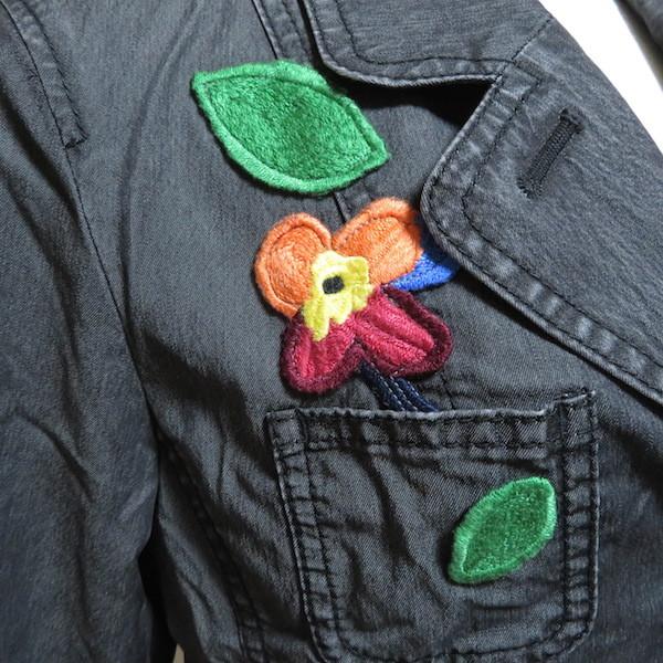 古着 ソニアリキエル デニムジャケット レディース 黒 お花 刺繍