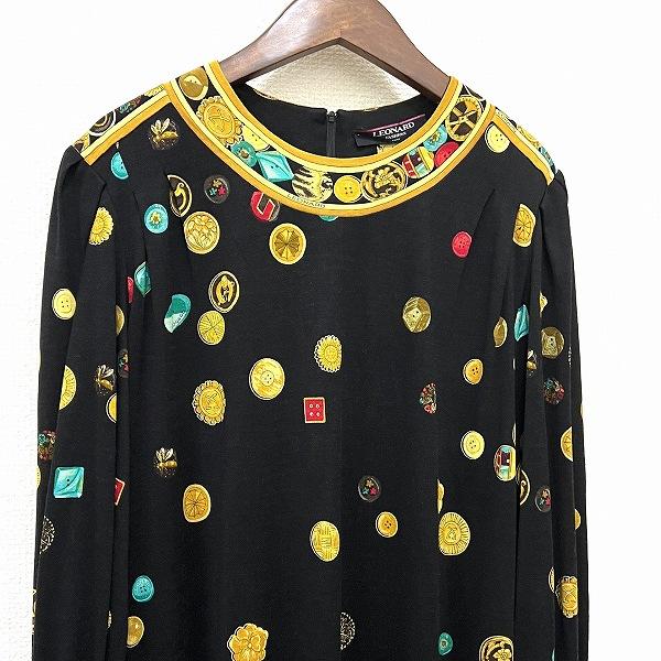 専用 レオナール 総柄 黒 ブラック ロング ワンピース 絹 Lサイズ LEONARD - 未使用 レオナール LEONARD FASHION ワンピース