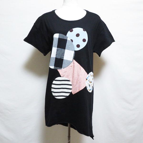 #snc アリジ センソユニコ ALYSI sensounico チュニック Tシャツ カットソー M 黒 イタリア製 パッチワーク 半袖