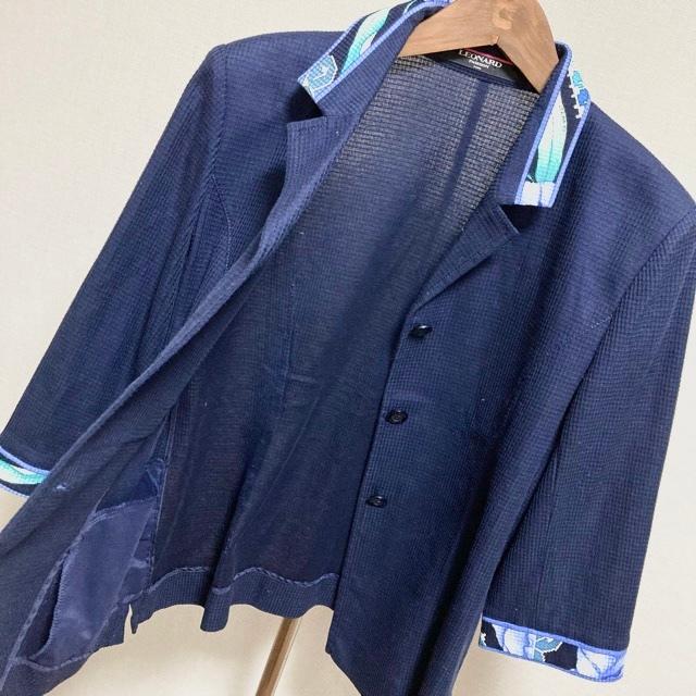 apc レオナール LEONARD ジャケット 13AR 紺 大きいサイズ 七分袖  