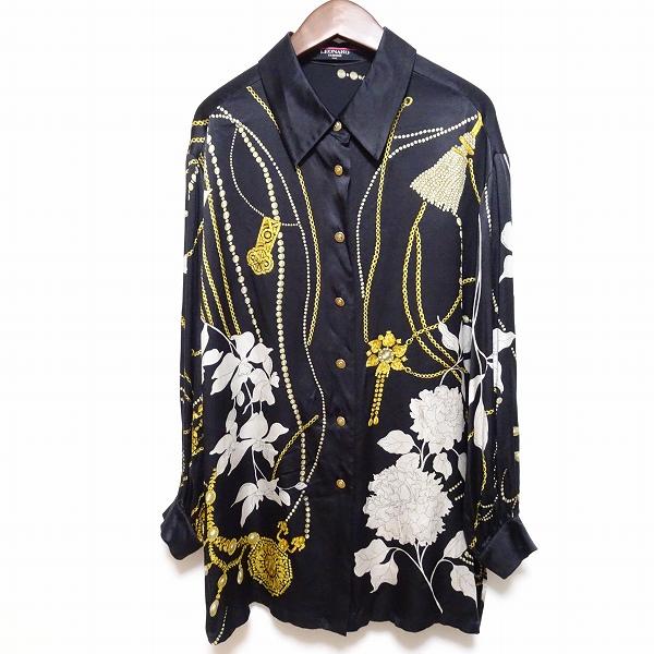 apc レオナール LEONARD シャツ ブラウス 9R 黒 黄 シルク 花柄  