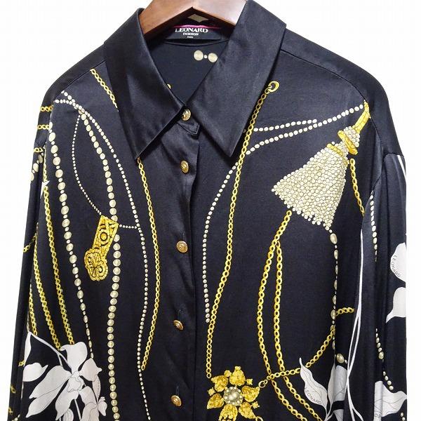 apc レオナール LEONARD シャツ ブラウス 9R 黒 黄 シルク 花柄 