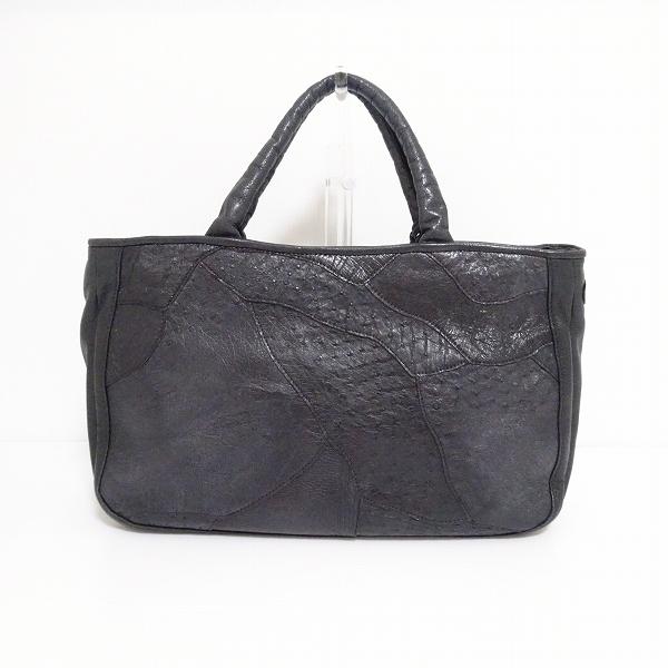 anb イビザ IBIZA ハンドバッグ 黒 オーストリッチ レザー anb イビザ IBIZA ハンドバッグ 黒 オーストリッチ レザー