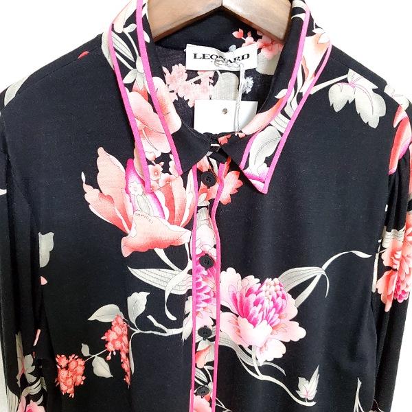 apc レオナール LEONARD シャツ・ブラウス 46 黒 ピンク 花柄 大きい 