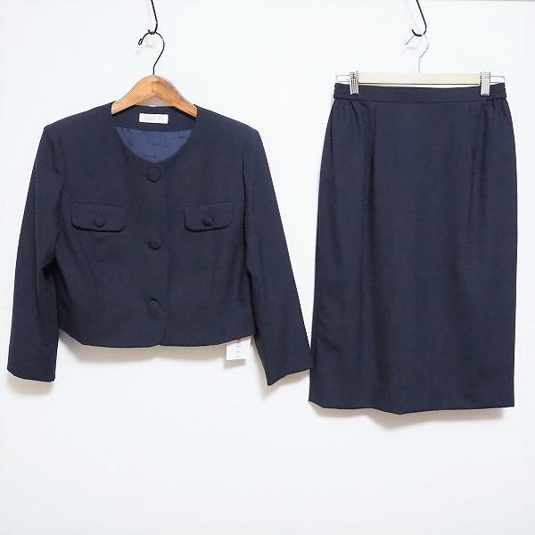 #anc ユキトリイ YUKITORII スカートスーツ 9 紺 ツーピース ノーカラー タグ付き 美品 レディース [756014