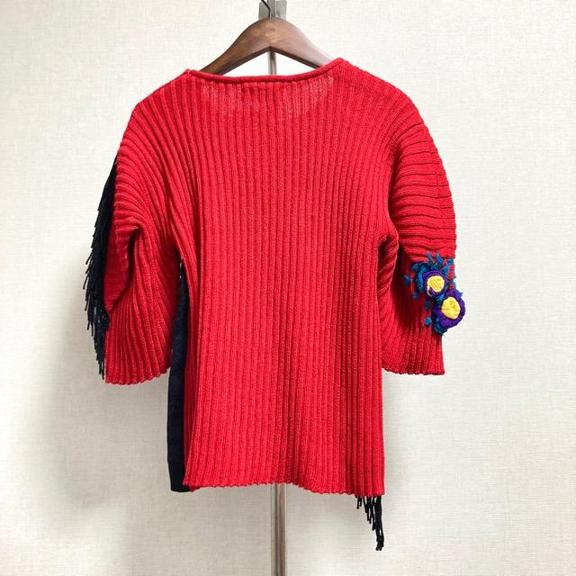 snc サイトウトヨコ 斉藤都世子 ニット・セーター 黒 赤 フリンジ バラ  