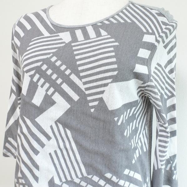 HIROKO BIS - HIROKO BIS(ヒロコビス) ノースリーブカットソー サイズ9 M レディース美品  - 黒×白×グレー クルーネック 洗える/日本製】七分丈ベーシックTシャツ （カットソー