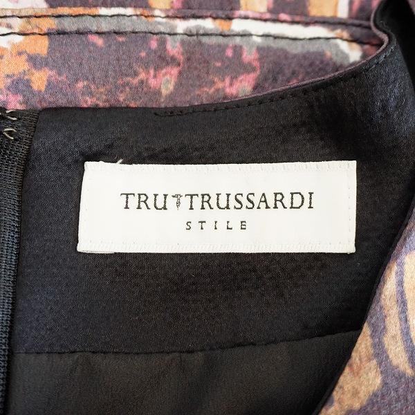 snc トラサルディ TRUSSARDI ワンピース 茶系 半袖 シルク 総柄 ひざ丈 