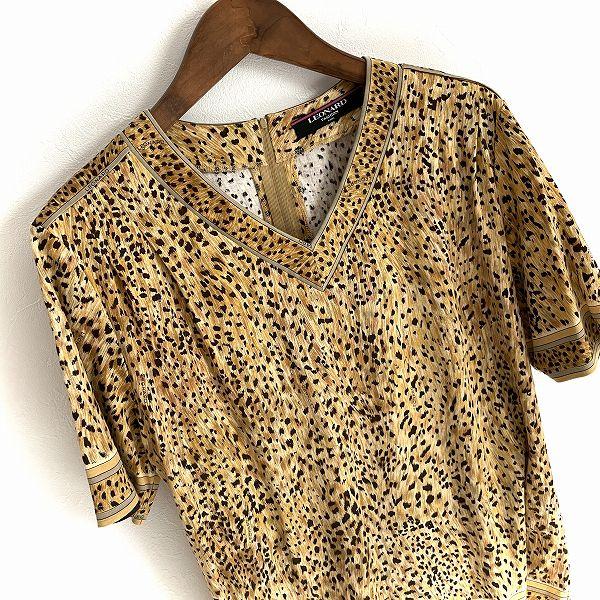 spc レオナール LEONARD Tシャツ カットソー M 茶色系 Vネック 半袖