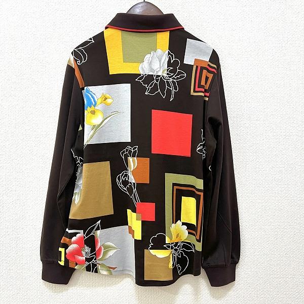 未使用美品★LEONARD レオナールスポーツ★長袖ポロシャツ　L ホース柄 LEONARD SPORT #anc レオナールスポーツ ポロシャツ LL 茶系 マルチ 花