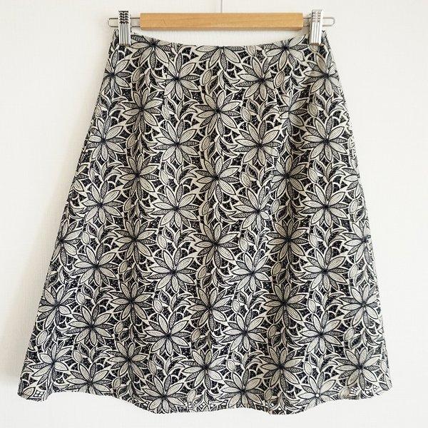 Sybilla #anc シビラ スカート M 黒 ベージュ シルク混 花柄 ひざ丈 