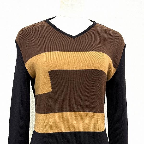 wnc フェンディ FENDI ワンピース 42 黒 茶 キャメル色 ニット Vネック