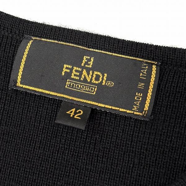 wnc フェンディ FENDI ワンピース 42 黒 茶 キャメル色 ニット Vネック