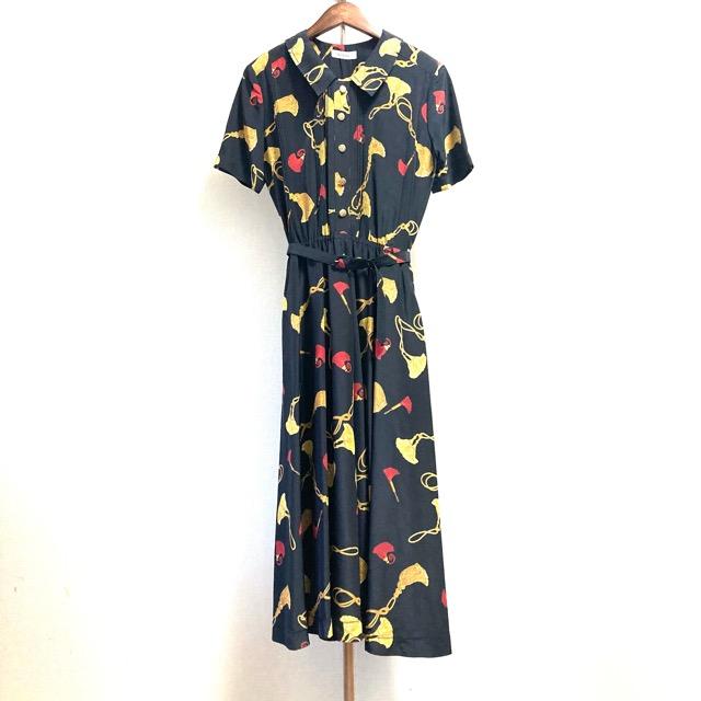 snc インゲボルグ INGEBORG ワンピース 黒 マルチ タッセル柄 半袖 