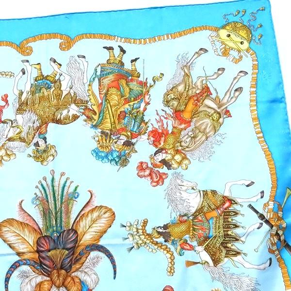 HERMES スカーフ LES FÊTES DU ROI SOLEIL anzs エルメス HERMES カレ LES FETES DU ROI SOLEIL スカーフ 水色