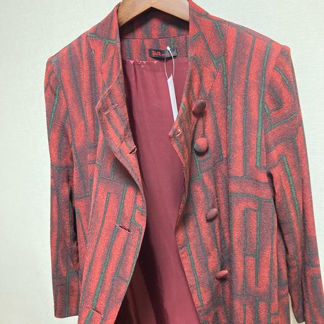 apc シセンドウ ヒトシタムラ 詩仙堂 コート 赤系 緑 総柄 スタンド 