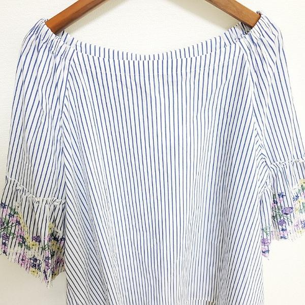 anc ローズティアラ Rose Tiara チュニック 42 白 青 ストライプ 花 