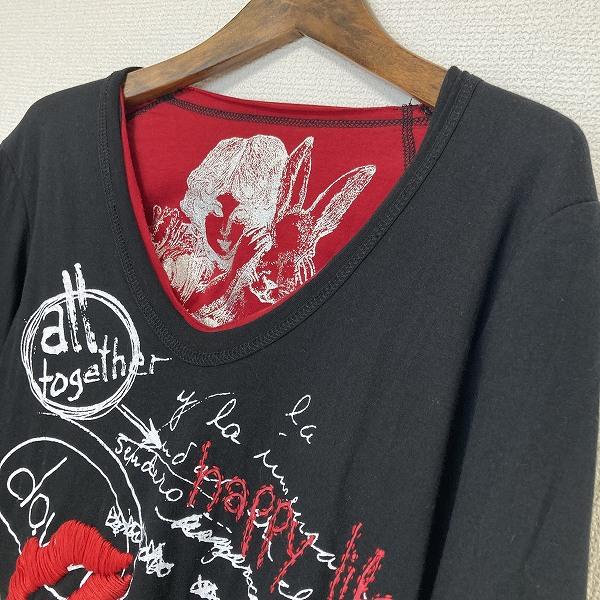 anc SALE デシグアル Desigual カットソー S 黒 赤 リップ 刺繍 