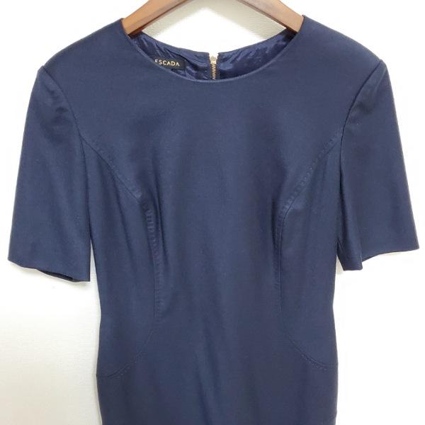 ESCADA #wnc エスカーダ ワンピース 34 紺 半袖 バックジップ