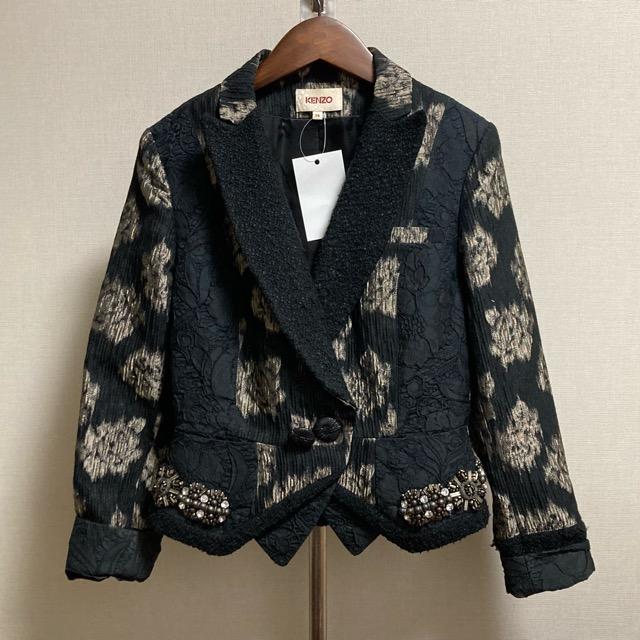 anc ケンゾー KENZO ジャケット 38 黒 シルバー ビジュー 切替
