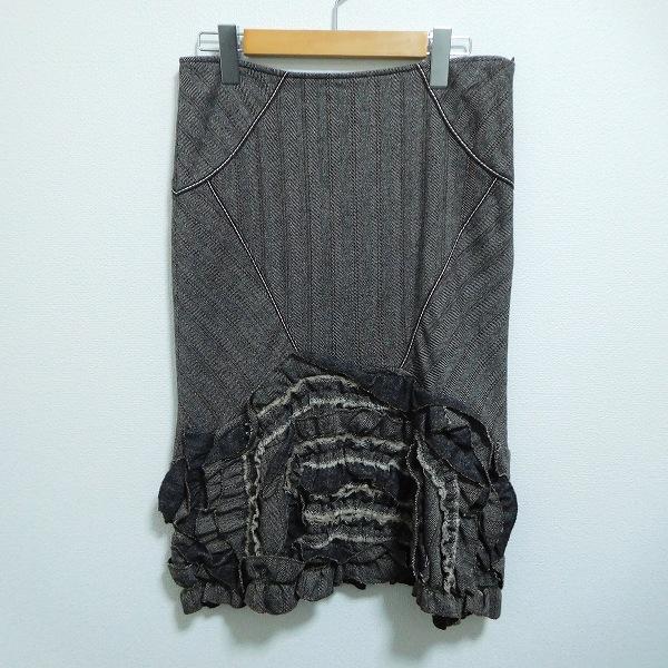 wnc トリコシック TRICOT CHIC スカート 40 茶系 ツイード フリル 