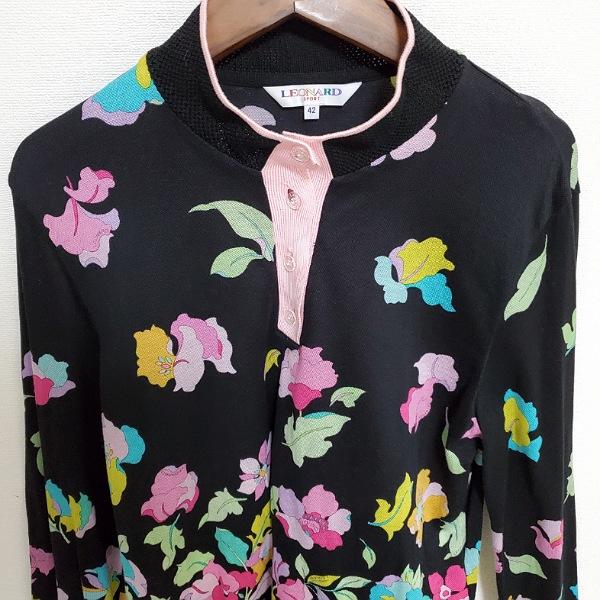 LEONARD #apc レオナールスポーツ SPORT ポロシャツ 42 黒 長袖 花柄  