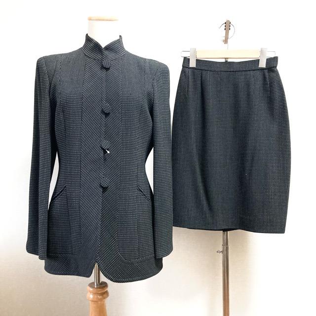 anc イネス 銀座マギー ignes スカートスーツ 38 黒 スタンドカラー  