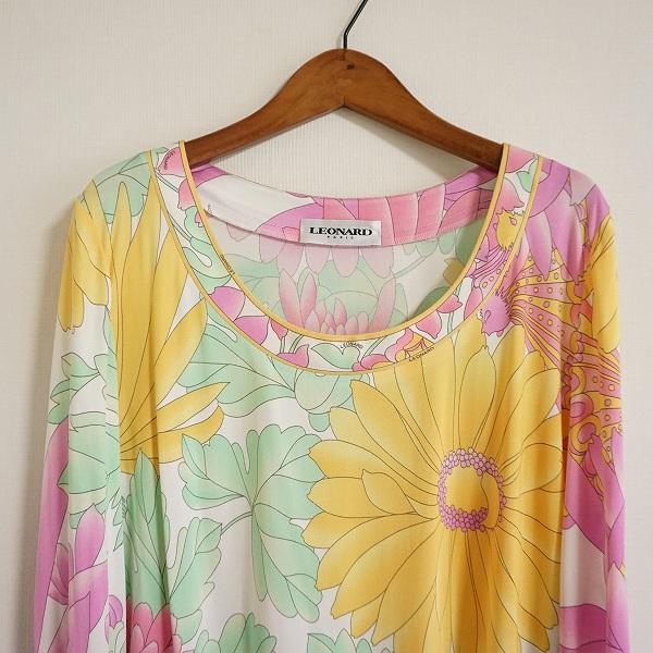 apc レオナール LEONARD チュニック 42 マルチ 花柄 シルク 長袖 
