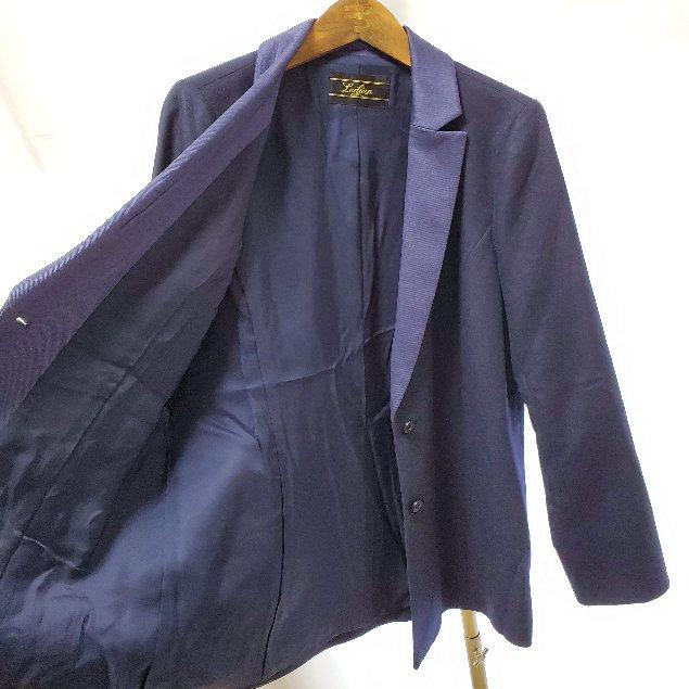 wnc レリアン Leilian ジャケット 13 紺色 大きいサイズ コロンボ生地 