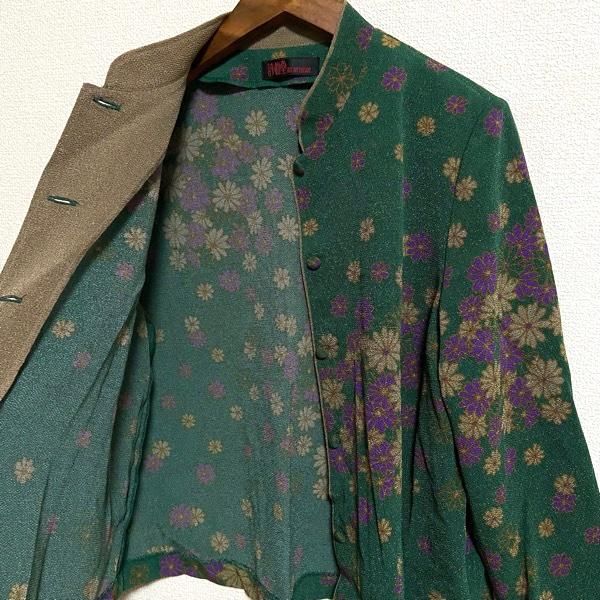 #apc  詩仙堂 ヒトシタムラ ジャケット 緑 ちりめん 花柄 スタンドカラー レディース [804228] |  | 03