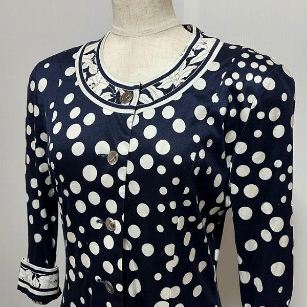 apc レオナール LEONARD ワンピース M 紺 白 ロング ドット柄 花柄  