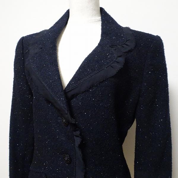 ルネ　ネイビー　ジャケット wnc ルネ Rene ジャケット 38 濃紺 ツイード ラメ レディース