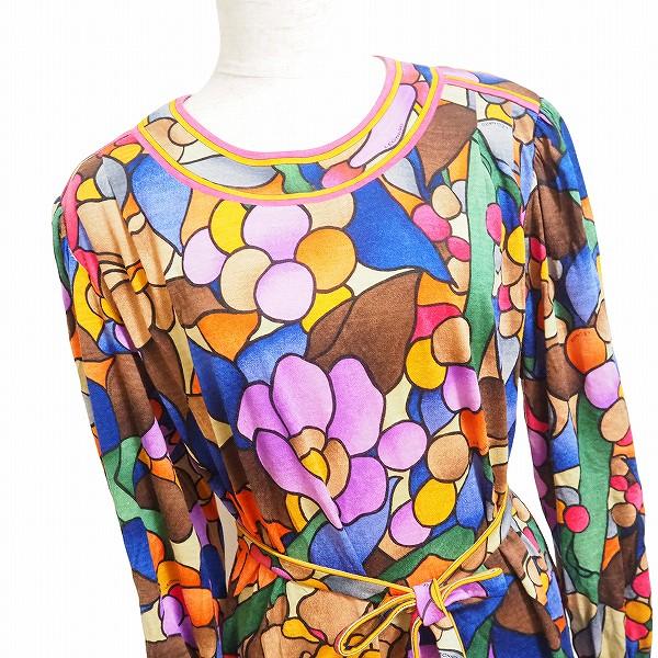 apc レオナール LEONARD ワンピース M マルチ ベルトひも付 シルク混  